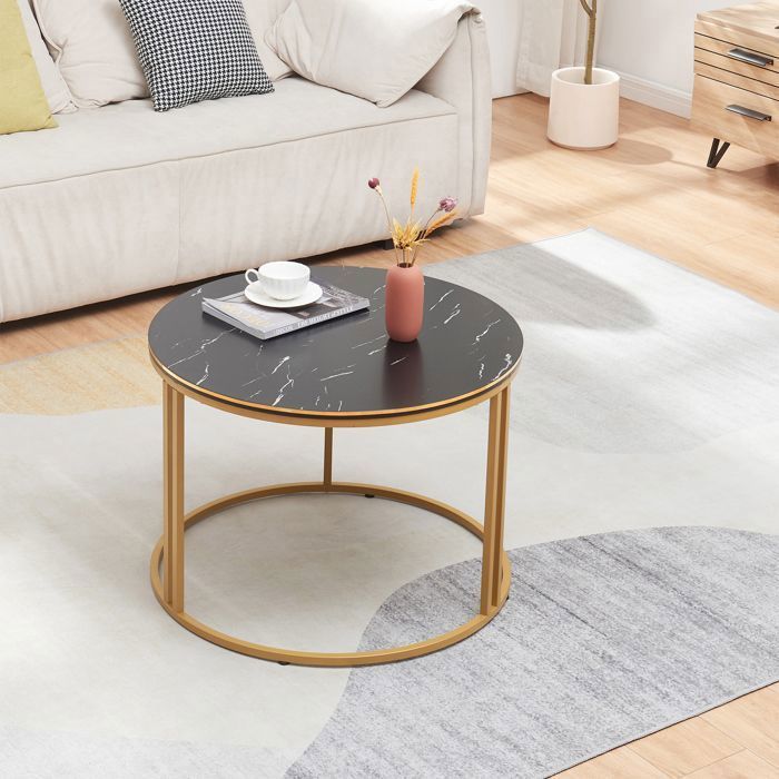 Table basse Aulum ronde 50 x 80 cm marbre noir or