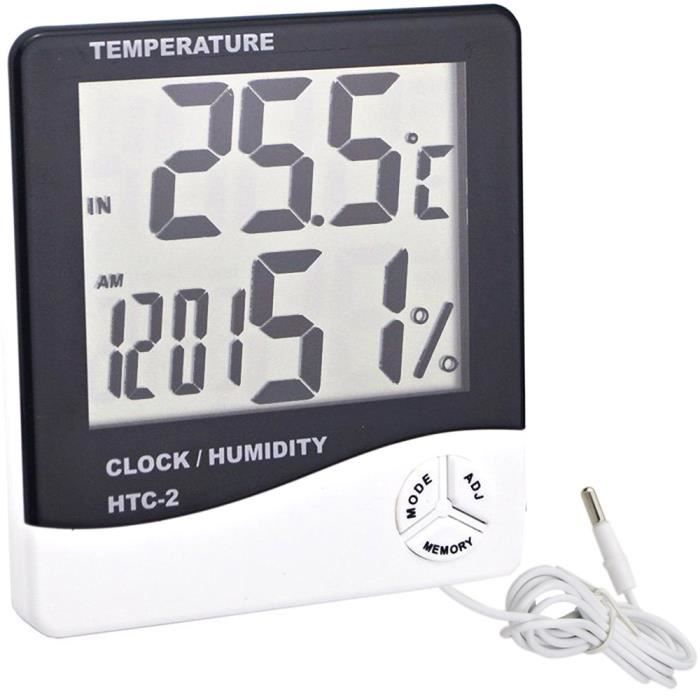Meilleurs prix pour THERMOMÈTRE ÉLECTRONIQUE LCD AVEC MESURE DE LA TEMPÉRATURE ET DE L'HUMIDITÉ INTERNES ET EXTERNES, AVEC HORLOGE, DATE ET ALARME