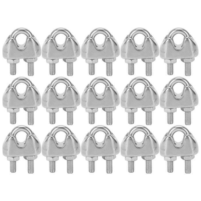 Lot De 15 Pinces à Câble Métallique M2 Acier Inox 304 - Pour Câbles 1/16" (2mm) | Boulon En U