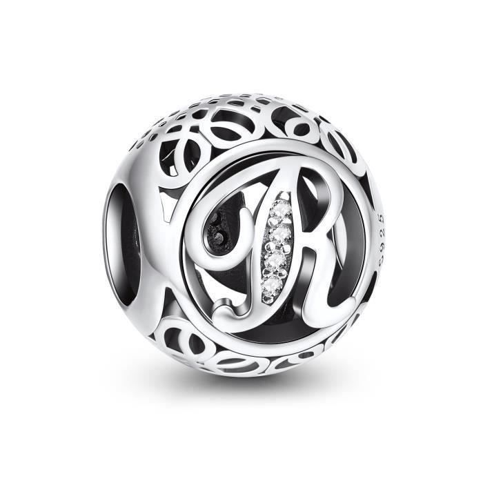 HOMIEE Lettre & Alphabet R Charms et Perles Argent 925 Breloque pour