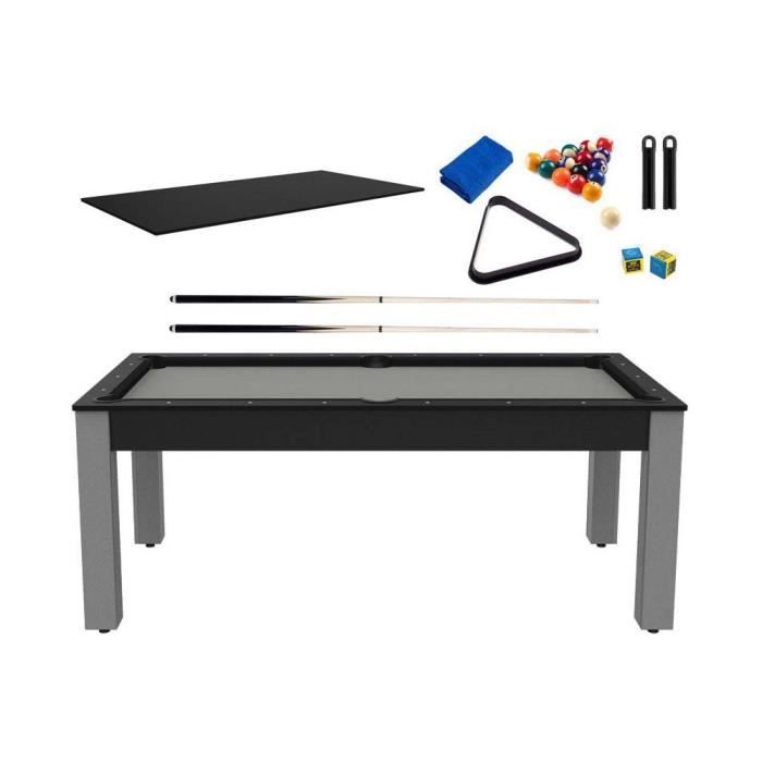 Table De Billard Américain Convertible En Table à Manger - 212x118x86 Cm, Retour Automatique Boules, Tapis Laine, Accessoires Inclus