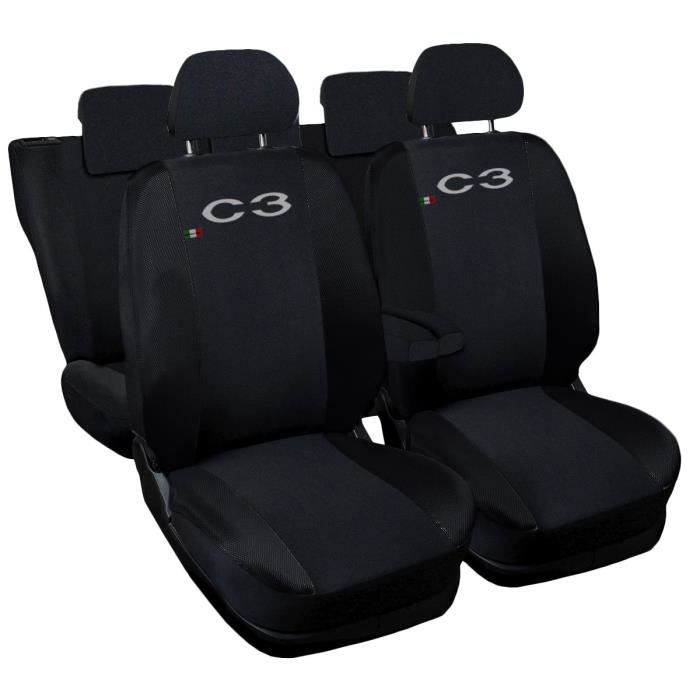Lupex Shop Housses de siège auto compatibles pour C3 Noir Noir