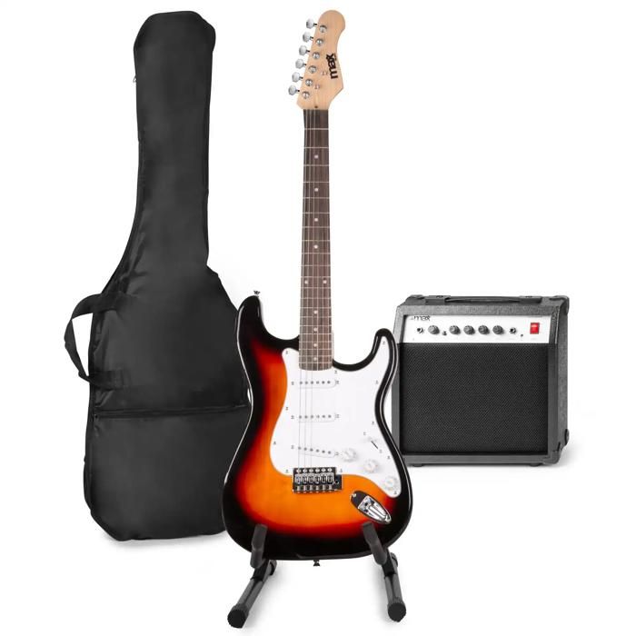 MAX MAX GIGKIT SET DE GUITARE ÉLECTRIQUE AVEC SUPPORT DE GUITARE - SUNBURST, UN KIT IDÉAL POUR DÉBUTER LA GUITARE