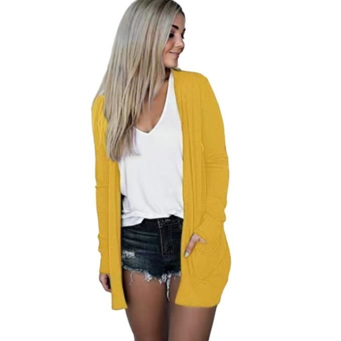 Gilet Cardigan Veste Femme Mi Saison Blouson Femme Ete Couleur Unie Col en V Chic et Elegant Jaune Jaune Cdiscount Pret a Porter