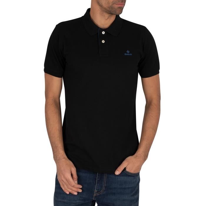 Gant Pour des hommes Polo en piqué de rugger à col contrasté, Noir