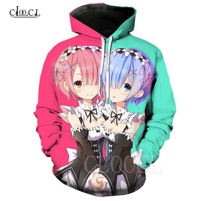 Dessin animé de sweat-shirt,Re: Zero Rem Ram Loli Otaku – sweat-shirt à ...