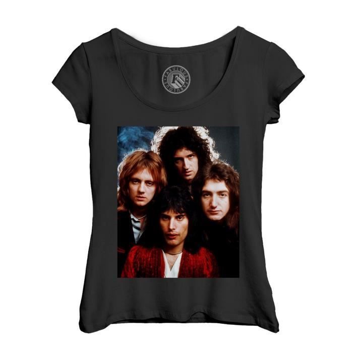 T shirt Femme Col Echancr Noir Queen Groupe Entier Photo Vintage