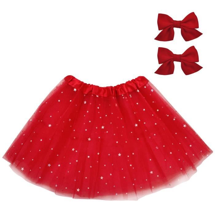 Jupe Tutu Fille Jupe, 2-8 Ans Danse de Ballet Tulle Tutu Jupe à Paillettes  Étoile Robe de, 2pcs Pinces à Cheveux pour Enfants Fille Rouge - Cdiscount  Prêt-à-Porter