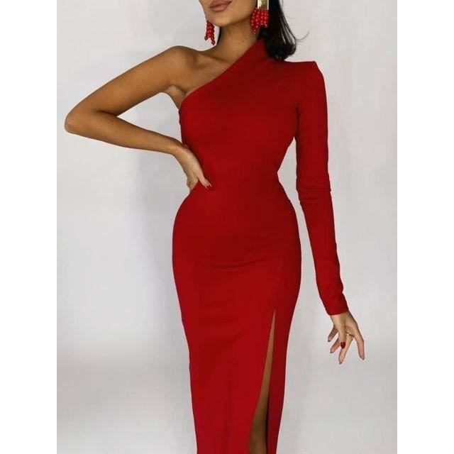 Robe Robe longue noire elegante pour femmes asymetrique epaule denudee Maxi moulante Sexy longue tenue de soiree de Rouge F8433 Blanc Cdiscount Pret a Porter