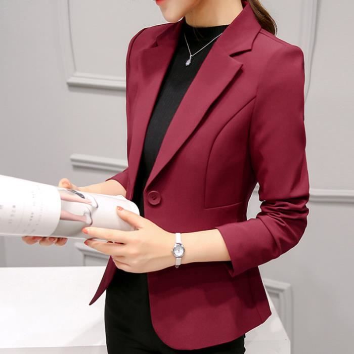 Manteau traf veste femme Blazer pour femmes veste de poche veste cintree veste de bureau a manches longues de Bourgogne D Blanc Cdiscount Pret a Porter