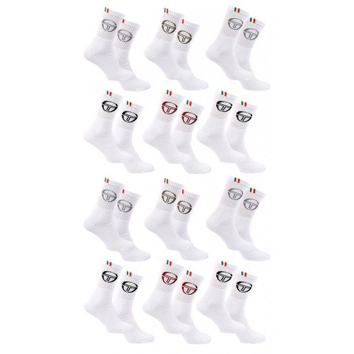Lot De 12 Paires De Chaussettes De Sport Homme, Rayures, Coton Blanc, Tailles 39/42 Ou 43/46