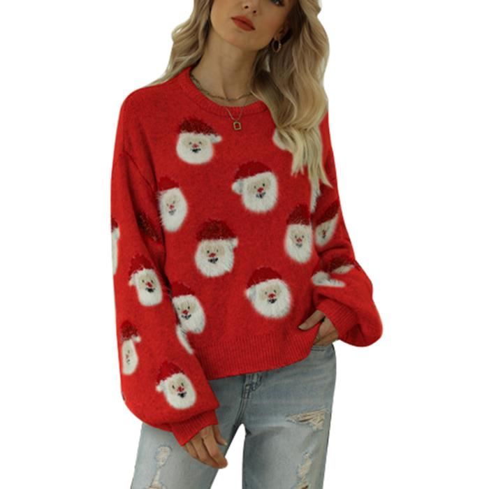 IEFIEL Pull de Noel Femme Motif Pere Noel Pull Over Epais Deguisement Mere Noel Hiver Cadeau de Noel Top Thermique S XL Rouge Cdiscount Pret a Porter