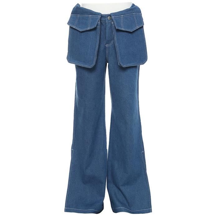 Jeans Jean Taille Basse pour Femme Pantalon en Denim Poche