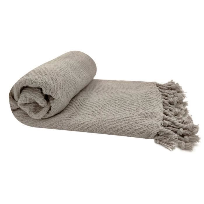 Fouta Jete De Lit Plaid 100 Coton 1 X 150 Cm Avec Franges Jacquard Motif Chevrons Ton Sur Ton Gris Clair 1 X 150cm Cdiscount Maison