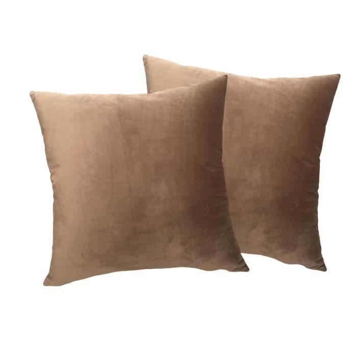 Lot De 2 Housses De Coussin En Fausse Fourrure Beige 45x45 Cm - Doux Et Chaud Pour Canapé, Lit Ou Voiture - 1