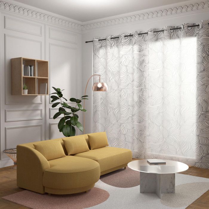 Voilage Pour Baie Vitrée 280x250 Cm - Jacquard Blanc Et Or, 16 Oeillets Inox | Prêt à Poser, Lavable En Machine - 2