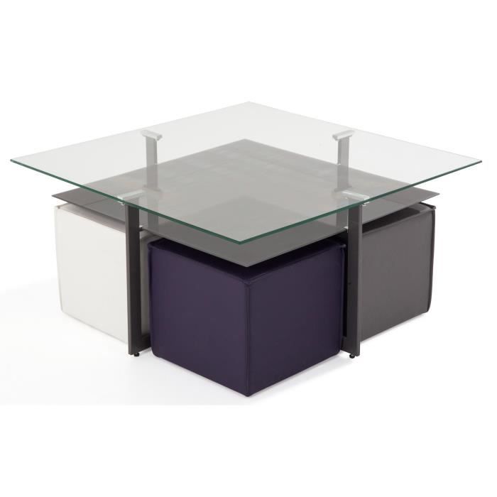 Bill Ensemble Table Basse Pouf Verre Trempe Et Mdf