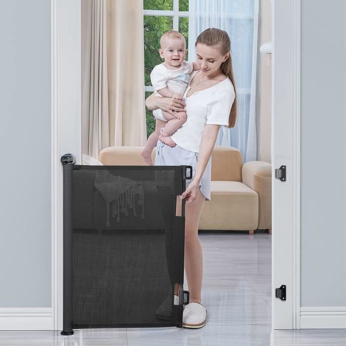 COMOMY Barriere de Securite Retractable 0 à 140cm, Barrière Extensible pour  Bébés,Chats et Chiens,Utilisation d'une Seule Main,Gain de Place,Barrière  Escalier Bébé pour Escalier/Grille/Extérieur,Noir : : Bébé et  Puériculture