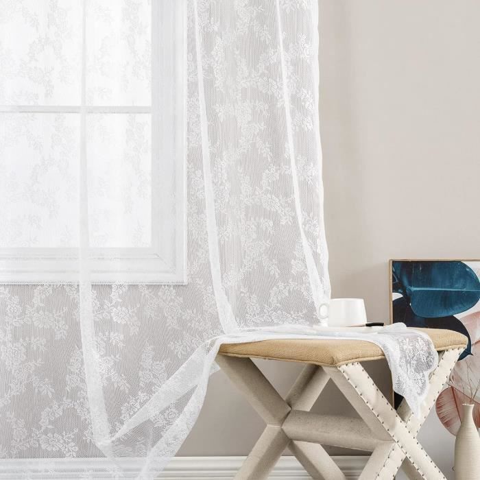 TOPICK Lot De 2 Rideaux En Dentelle Transparent Avec œillets