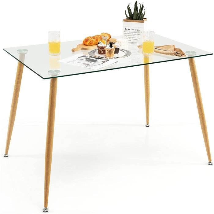 lifezeal table de salle à manger rectangulaire en verre avec repose-pieds réglable en hauteur, table basse monderne pour 2-4 per269