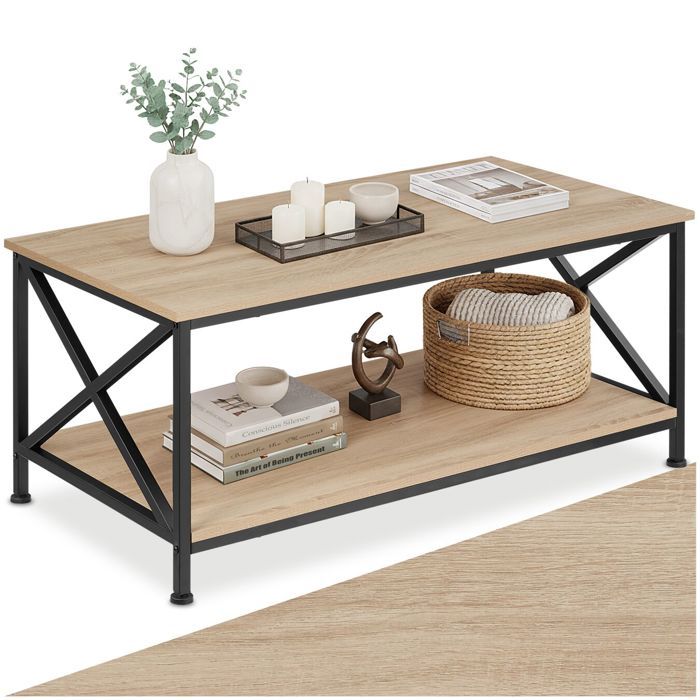 Table Basse Ovale Bois Et Carrelage 109x55x44 Cm - Style Salon Vintage