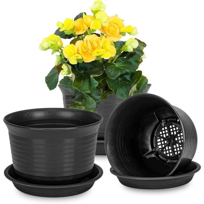 Lot De 2 Soucoupes, 40 X 40 Cm, Pour Grand Pot De Fleurs, Anthracite, Extra Robuste, Pour Pot De Fleurs, Grand Extérieur, Plastique Résistant Aux UV, Fabriqué En Allemagne