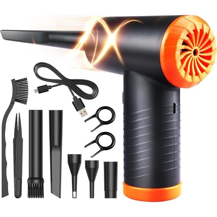 Souffleur Air Comprimé électrique - 130 000 Tr/min, 4 Vitesses, Batterie 5200 MAh, LED, Pour Nettoyage PC/voiture - 9