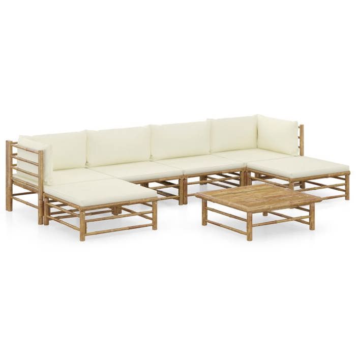 Salon de jardin 7 pcs avec coussins crème bois d'acacia vidaXL - vue 10