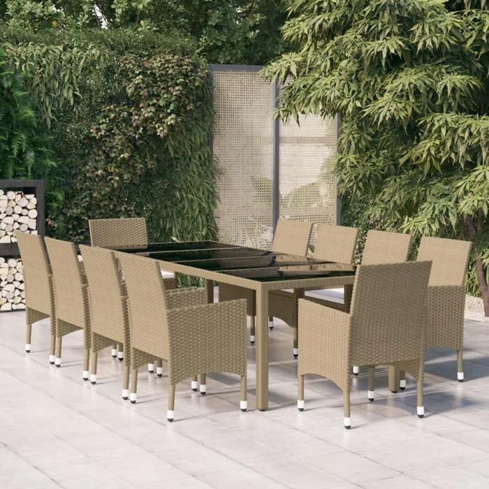 vidaXL Ensemble à Dîner de Jardin 11 pcs Mobilier de Salle à Manger de Terrasse Table et Chaises de Repas Salon de Jardin 3058574