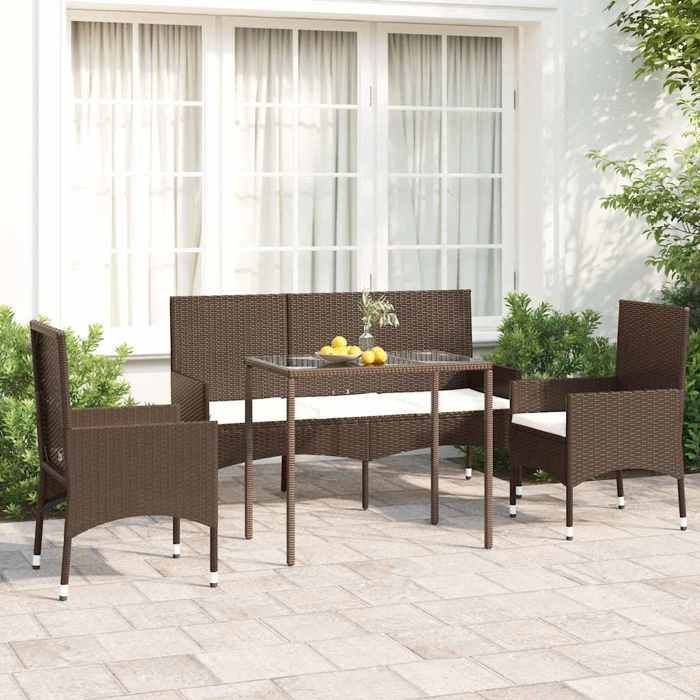 vidaXL Salon de jardin 4 pcs avec coussins Marron Résine tressée ensemble de salon dextérieur ensemble de mobilier 319503