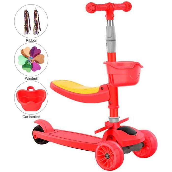 Trottinette Enfant Scooter 3 Roues 2 En 1 Lumineux Hauteur Reglable Avec Siege Et Panier Amovible Cadeau Jouet Music Vinteky Cdiscount Jeux Jouets