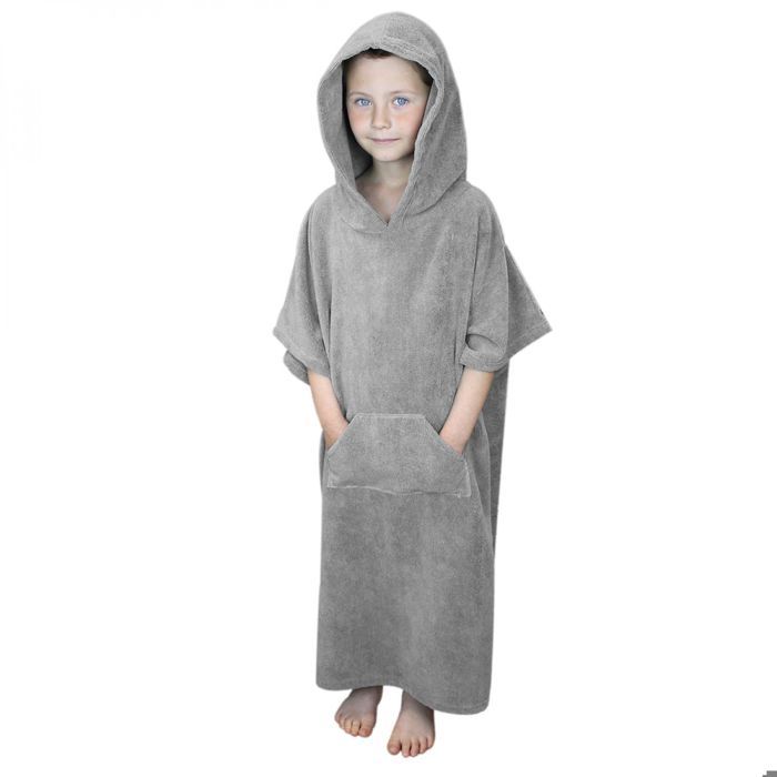 Serviette poncho de bain ou de plage avec poche - Enfant - Gris - Vivezen