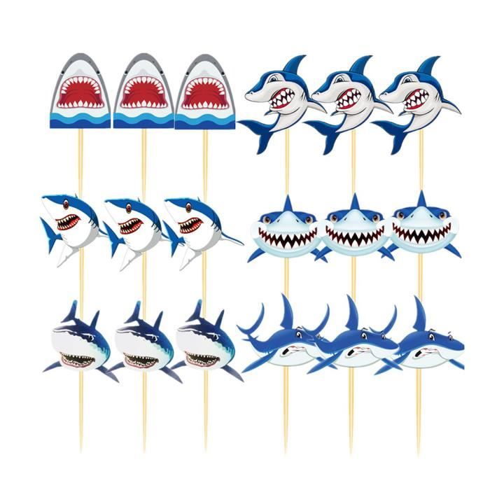 18 Pcs Requin Conception Gateau Toppers Unique Delicat Picks Decoration Pour Anniversaire Dessert Table Stickers De Vitrine Cdiscount Maison