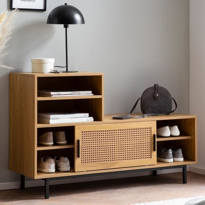 WOHNLING Banc de Rangement à Chaussure Entrée 120 cm Étagère a Chaussures Chêne WOHNLING Banc de Rangement à Chaussure Entrée 120 cm Étagère a Chaussures Chêne