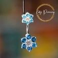 KODY PIERCING Bijoux de Nombril Double Fleur Argent 925 - Bleu Turquoise-1