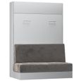 Armoire lit escamotable STUDIO SOFA blanc mat canapé intégré microfibre gris couchage 140*200 cm Inside75-1