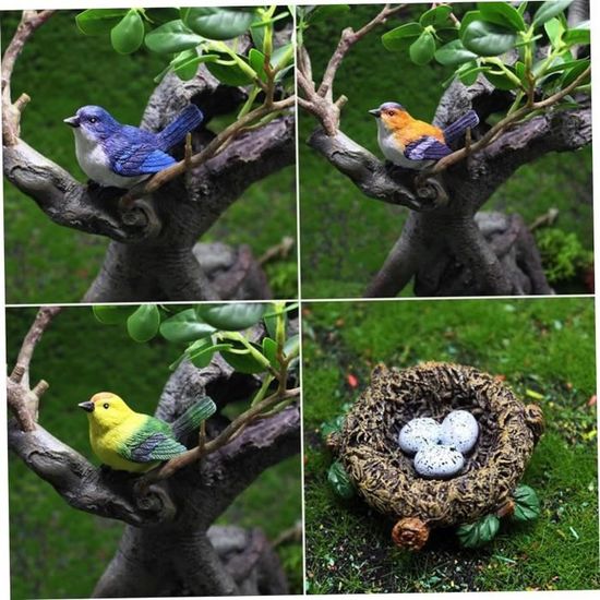 4 Figurines D’oiseaux En Résine Pour Jardin – Décoration Extérieure Réaliste – Style Pastoral Et Naturel