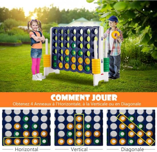 DREAMADE - Puissance 4 Géant - 120 X 42 X 103,5 Cm - 42 Anneaux - 4 Colonnes - Reset Levier - Jeu Famille Extérieur Intérieur