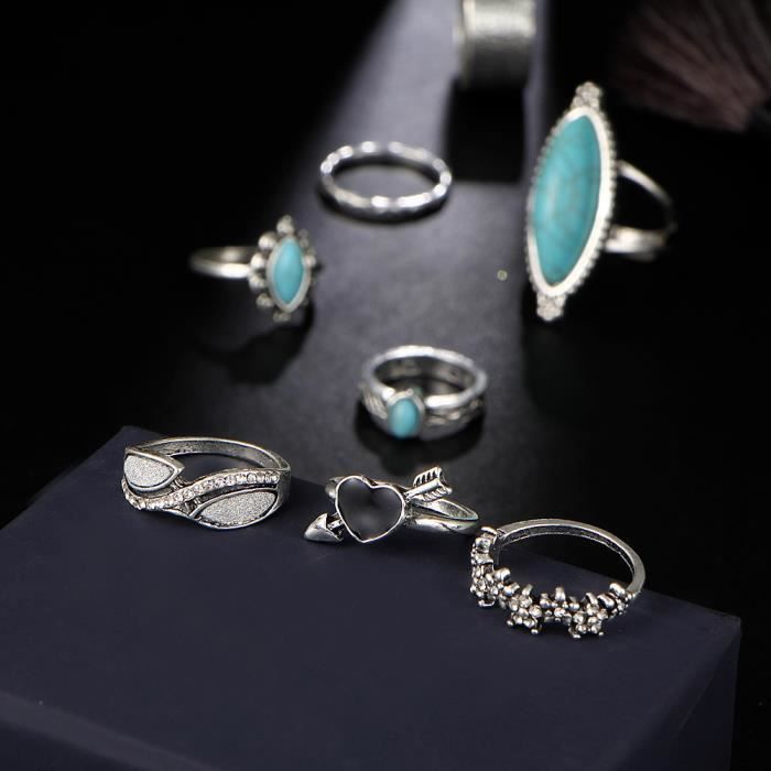 Lot de 8 Bagues Femme Boheme en Acier Inoxydable et Turquoise Blue Pearls Achat Vente bague anneau Femme Adulte Cdiscount
