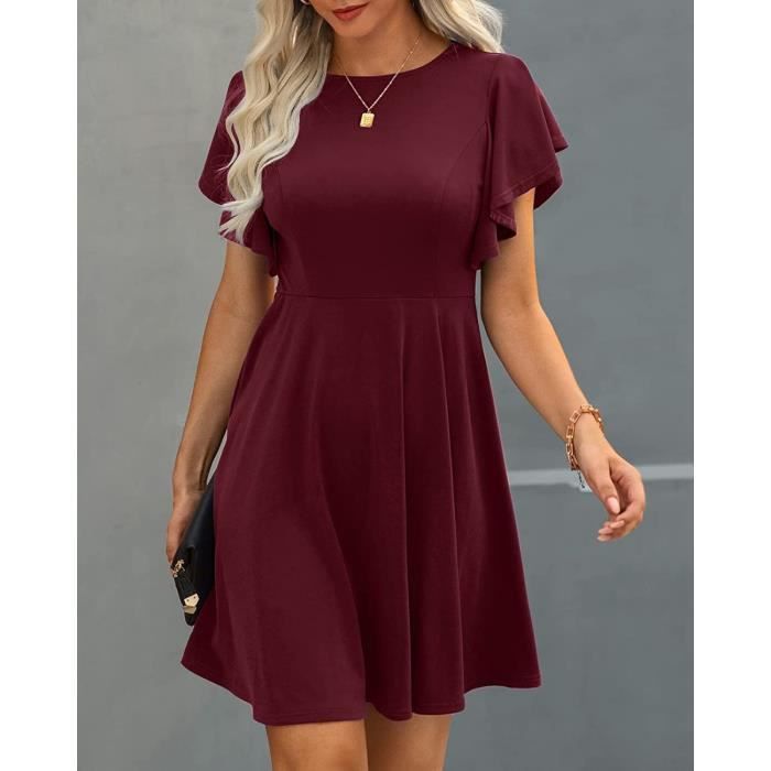 Femme t Casual Col Rond Swing Une Ligne Robes Pliss Manche
