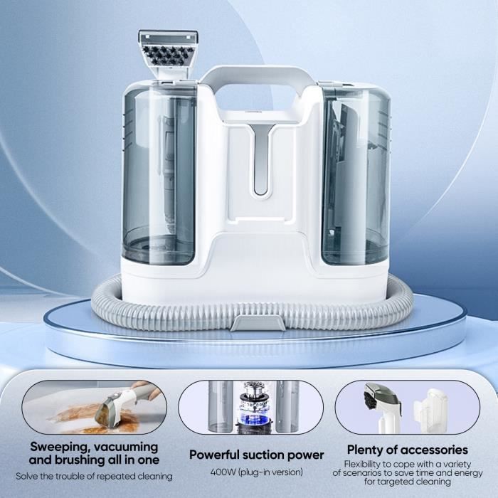 Shampouineuse Pour Canapé Et Tapis Slevoo - Moteur 450 W, Aspiration 11 KPa, Réservoir 1,25 L, Kit De Nettoyage Inclus