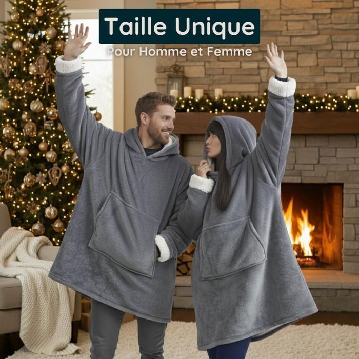 Plaid Pull Sweat à Manche et Capuche avec Poche – Taille Unique