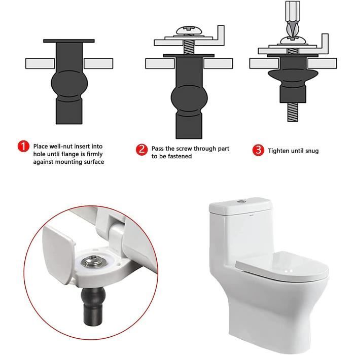 Fixation Cuvette Wc Kit De Fixation Pour Siège De Toilette - 2 Vis Métal écrous Plastique - Universel Fixation Abattant Wc