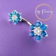 KODY PIERCING Bijoux de Nombril Double Fleur Argent 925 - Bleu Turquoise-2