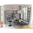 Lit mezzanine gris - VIPACK - Bureau et canapé-lit inclus - Bois massif - 208x175x206cm - Enfant-2