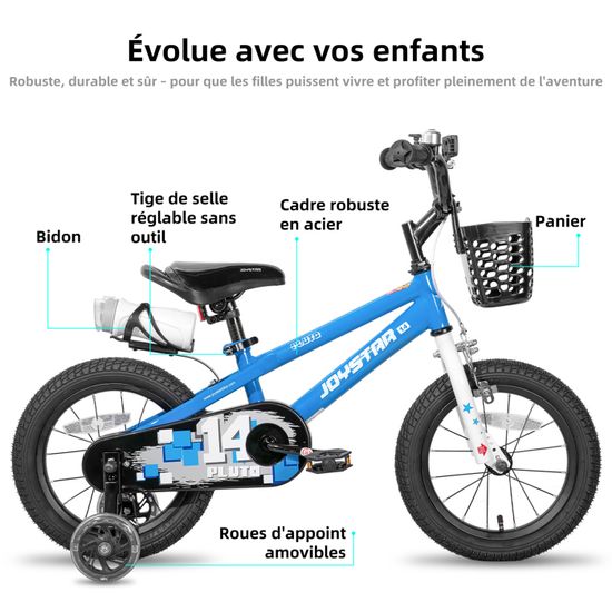Vélo pour enfants - HILAND - 14 pouces - Roues assistées - Porte-bagages arrière - Rose - Sport