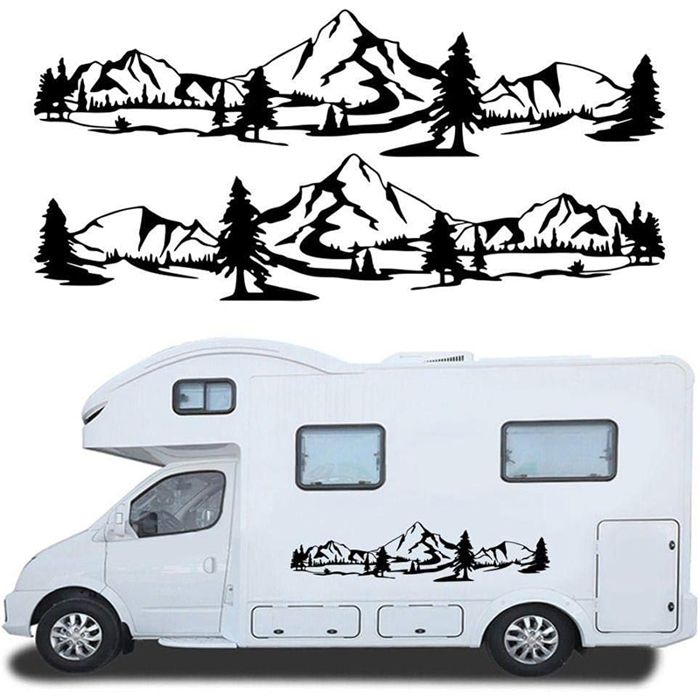 Autocollant Vinyle Scène Montagne Lune étoiles - Style Vintage - Pour Voiture, Camping-car, Mur