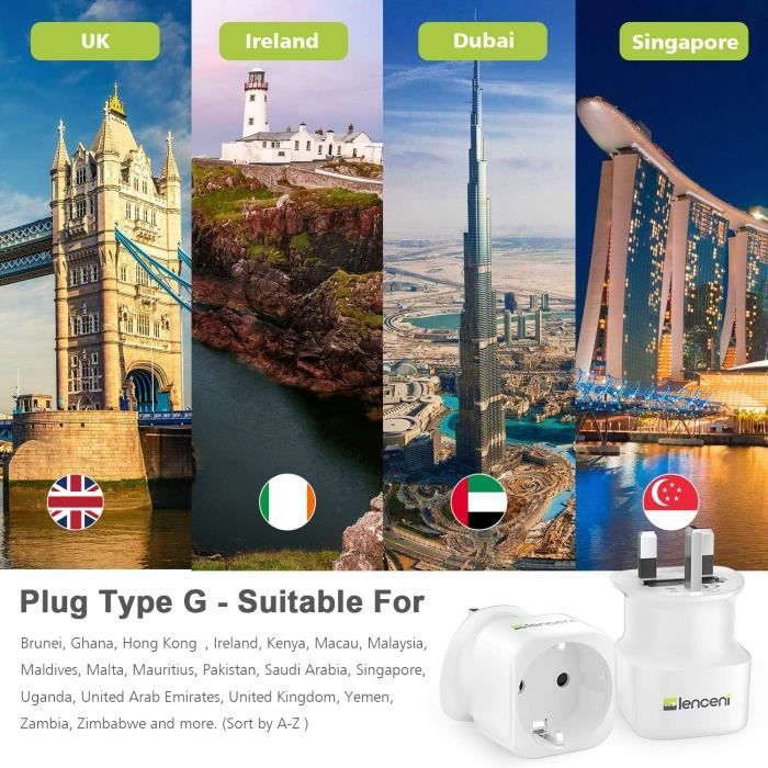 Adaptateur reiseadapter UK, 2 Adaptateur Prise Anglaise UK Angleterre  France Adaptateur de Voyage Europe Francaise FR 2 Broches vers GB 3 Broches  pour Royaumeuni Irlande Bretagne Écosse Type G : : High-Tech
