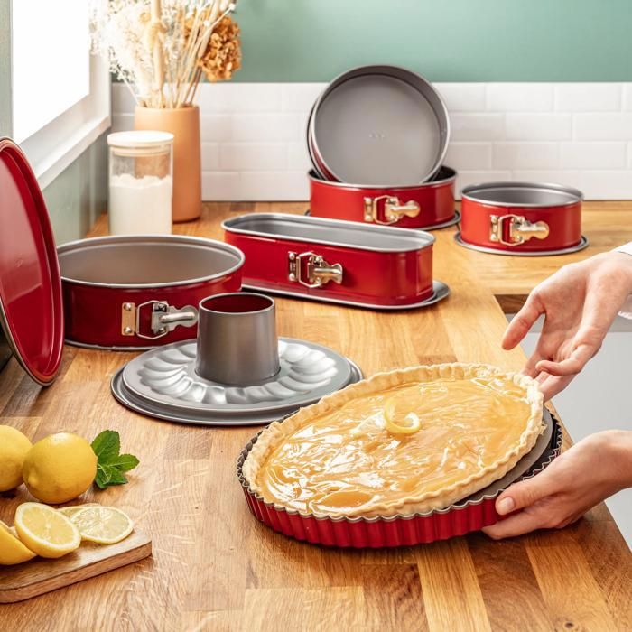 Tefal Delibake Moule à Charnière 25 Cm Acier Rouge Carbone - Démoulage Facile Pour Pâtisserie