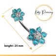 KODY PIERCING Bijoux de Nombril Double Fleur Argent 925 - Bleu Turquoise-3